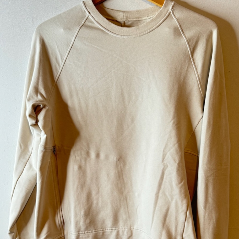 Men’s Lululemon City Sweat Crew w/ Size-Zip Hidden Pocket in Bone, Size Small